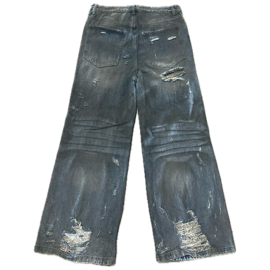 Blue Distressed Baggy Denim.